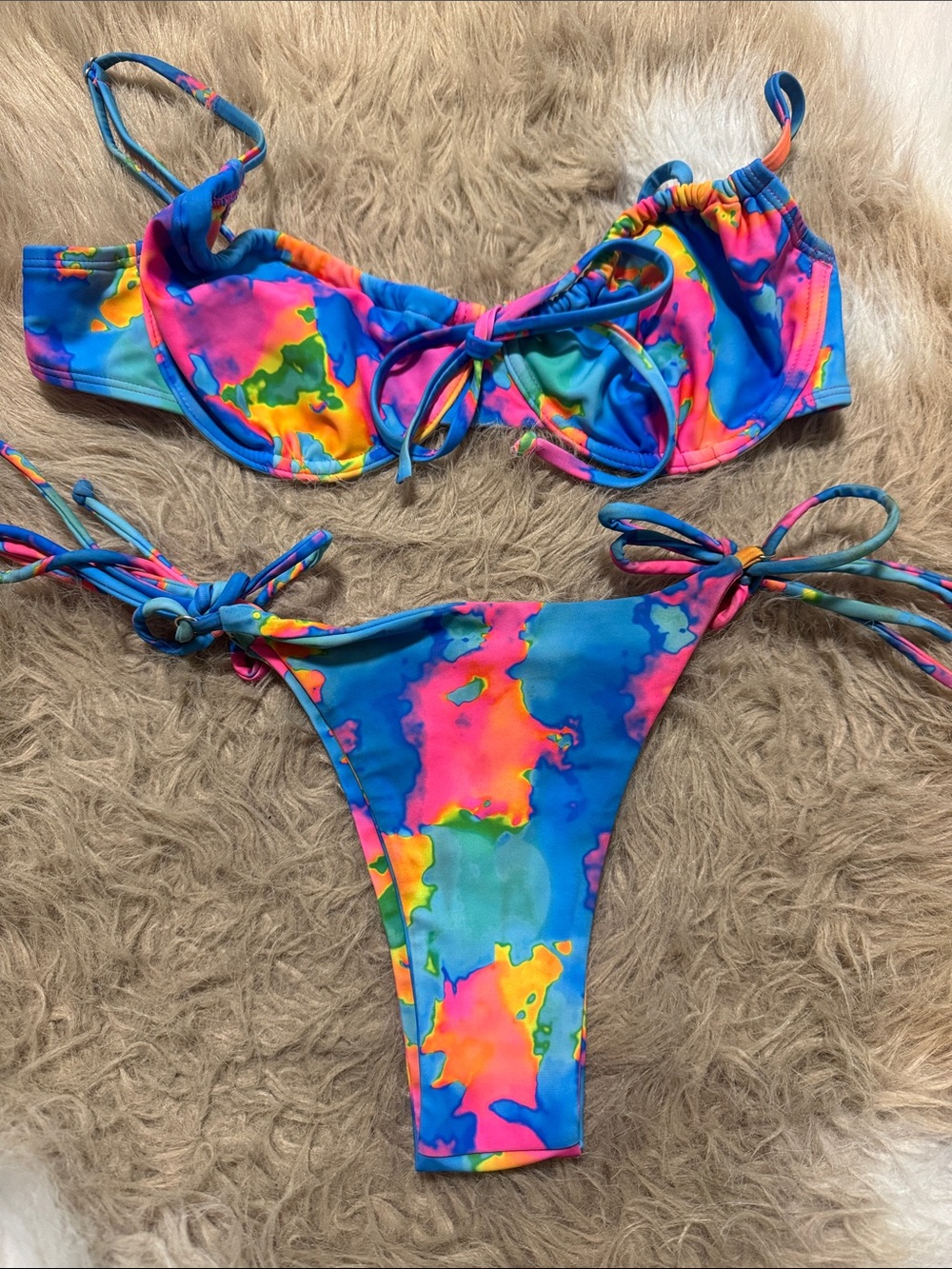 Kulani Kinis Women’s Tie-Dye Bikini in Blue, Pink, Orange, Green